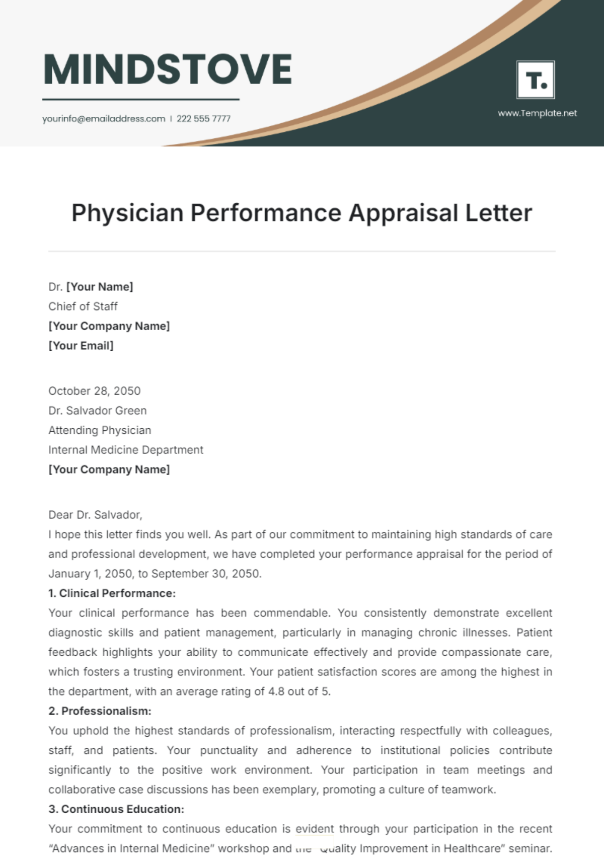 Physician Performance Appraisal Letter Template - Edit Online & Download