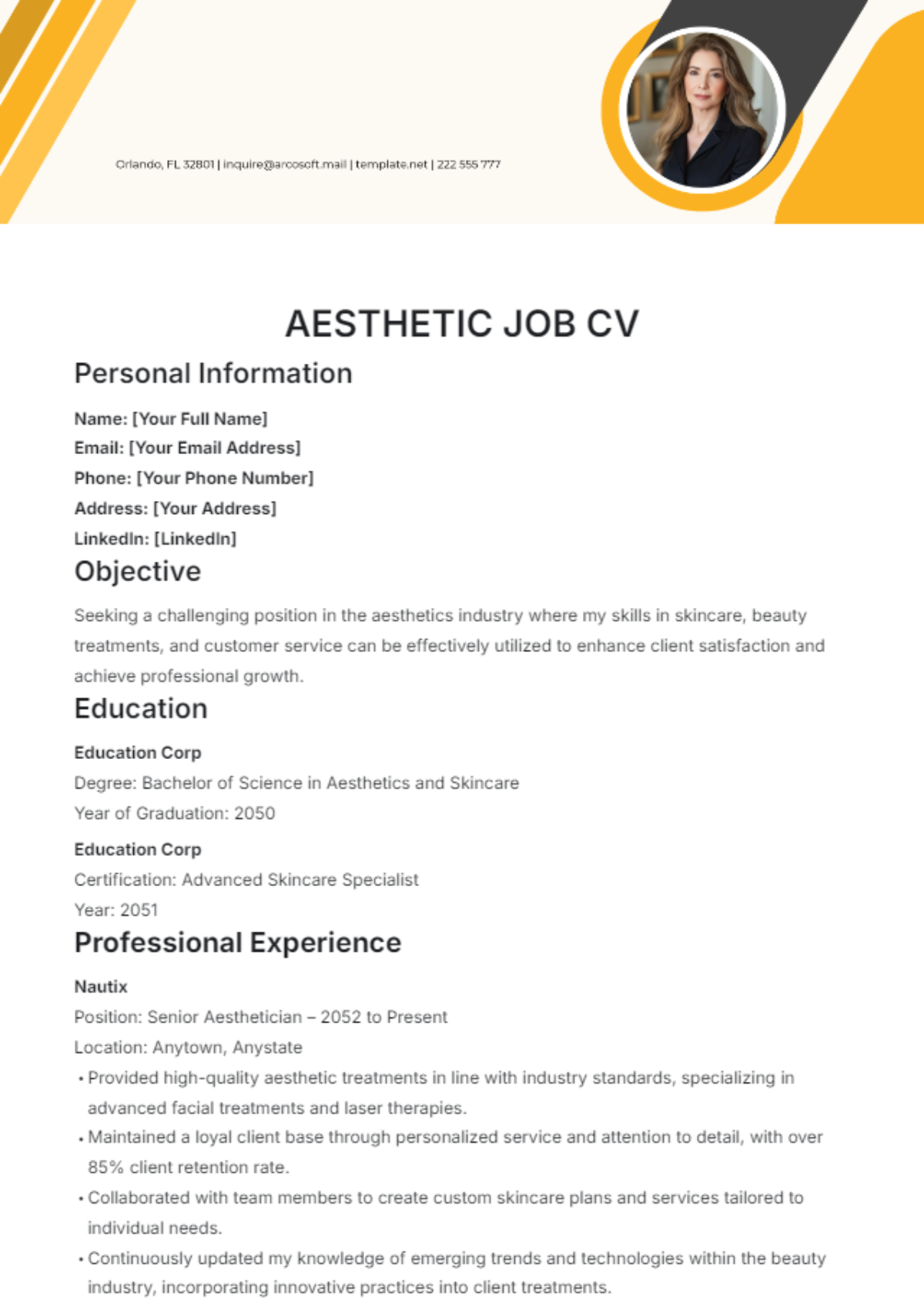 Aesthetic Job CV Template - Edit Online & Download