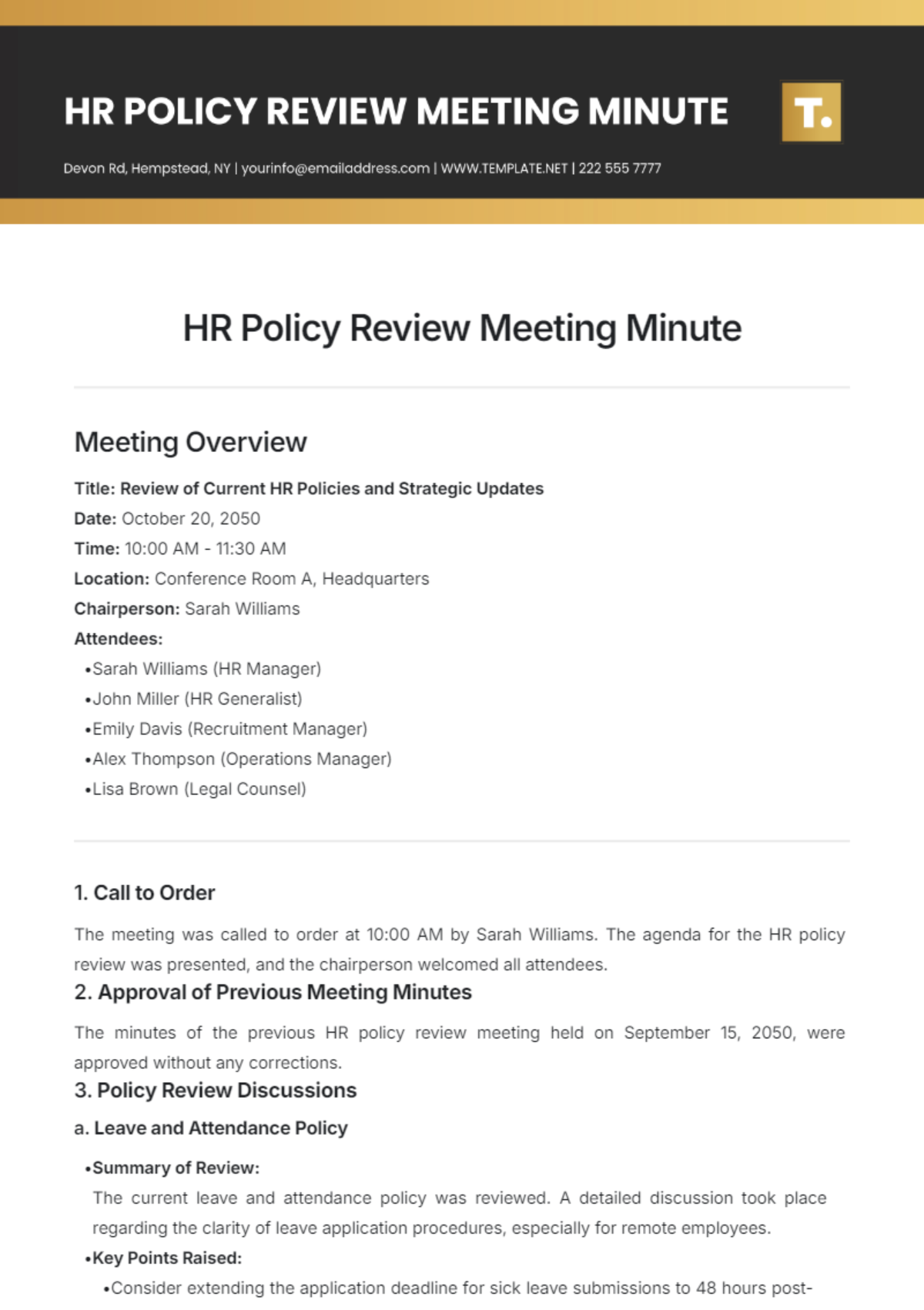 HR Policy Review Meeting Minute Template - Edit Online & Download