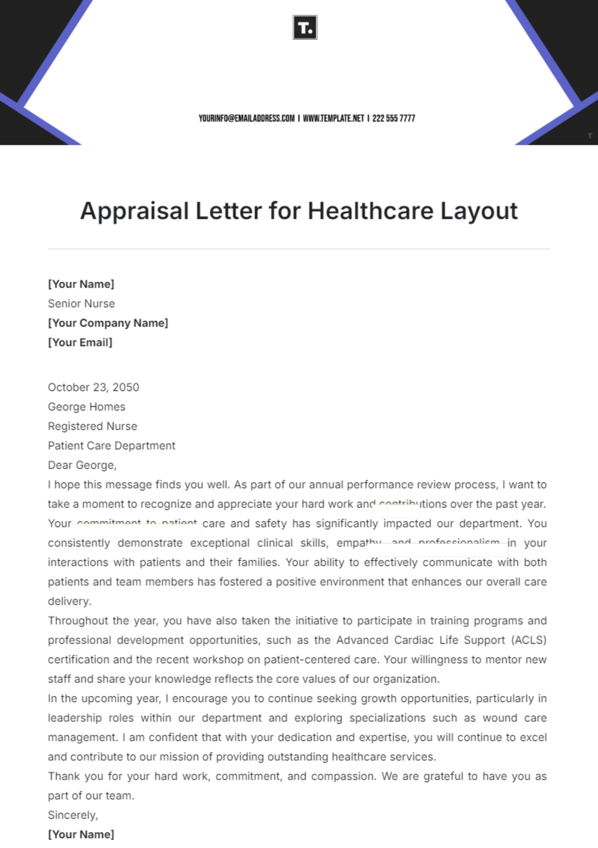 Appraisal Letter for Healthcare Layout Template - Edit Online & Download