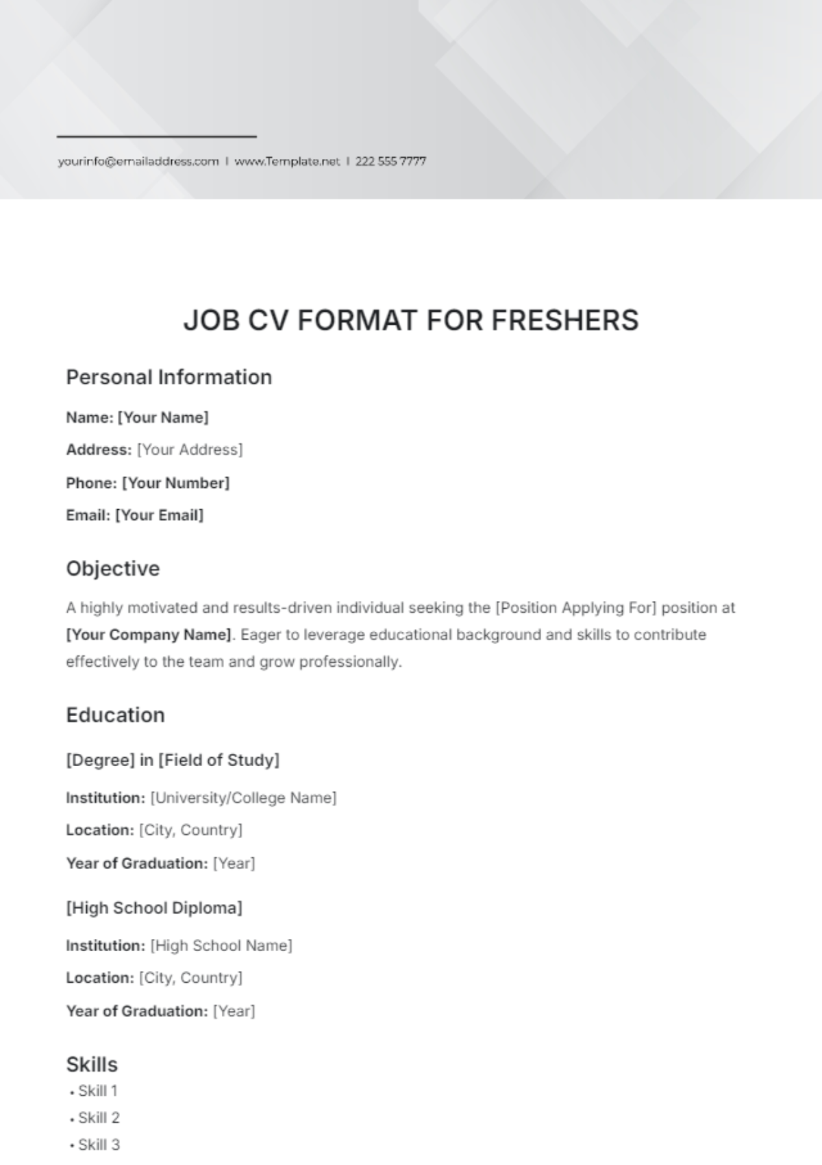 Job CV Format for Freshers Template - Edit Online & Download