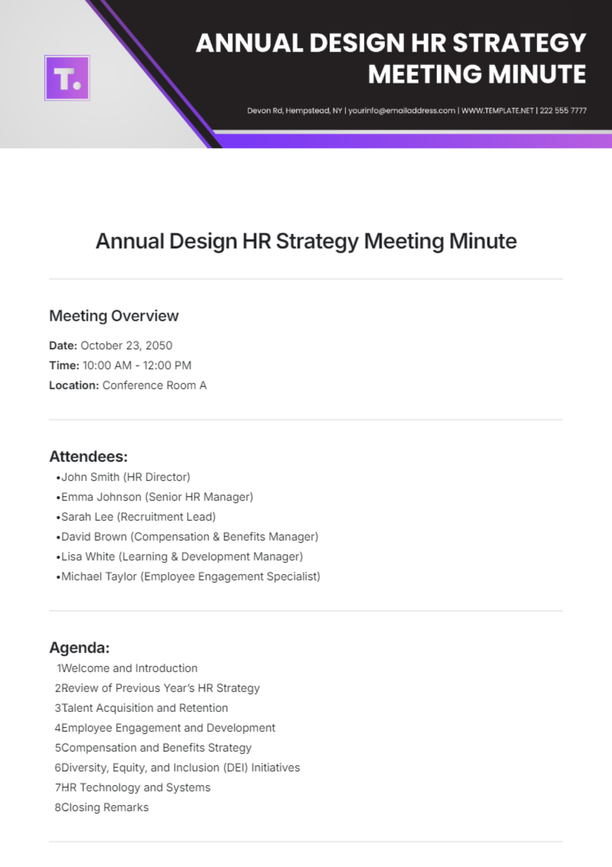 Annual Design HR Strategy Meeting Minute  Template - Edit Online & Download