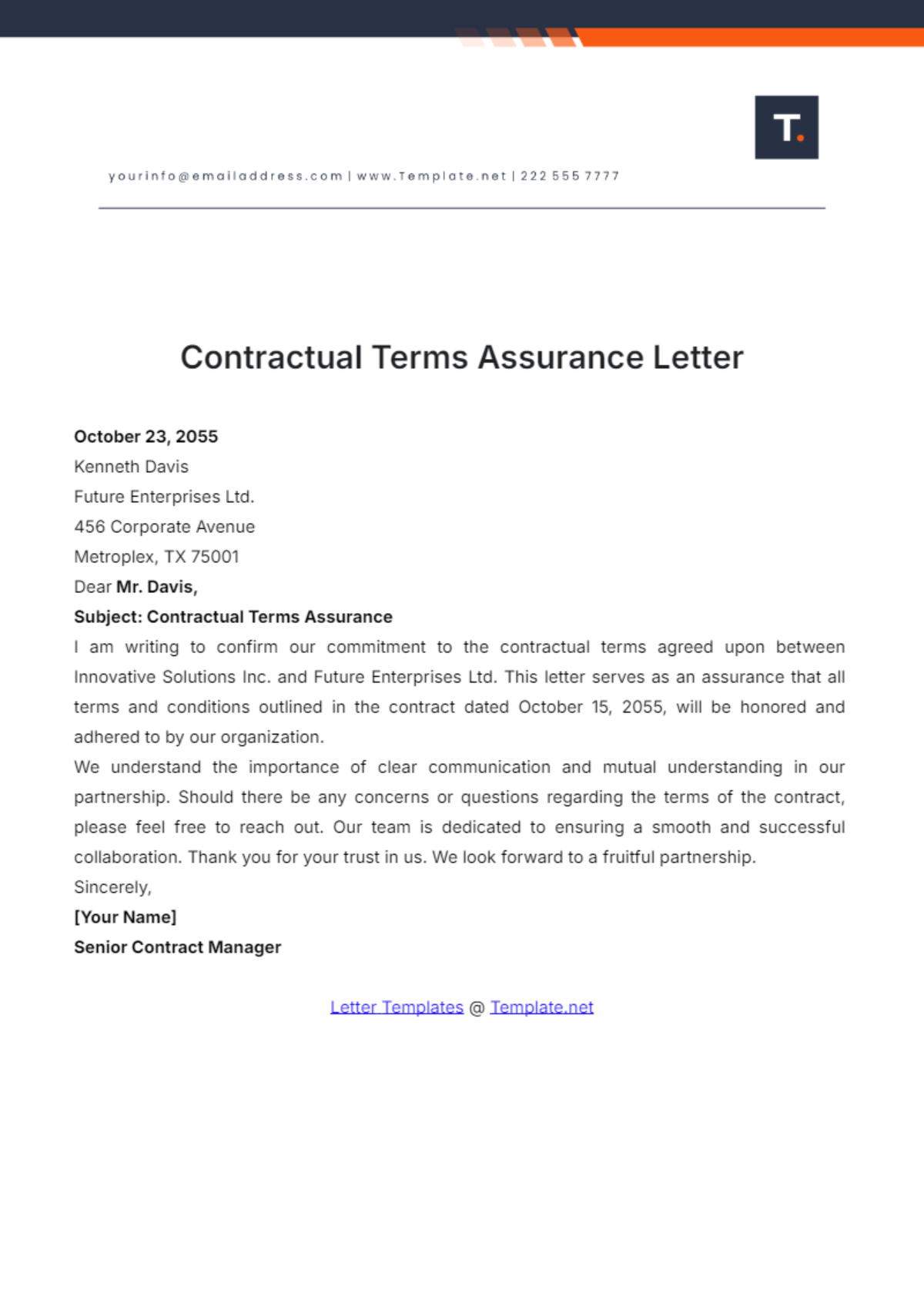 Contractual Terms Assurance Letter Template - Edit Online & Download