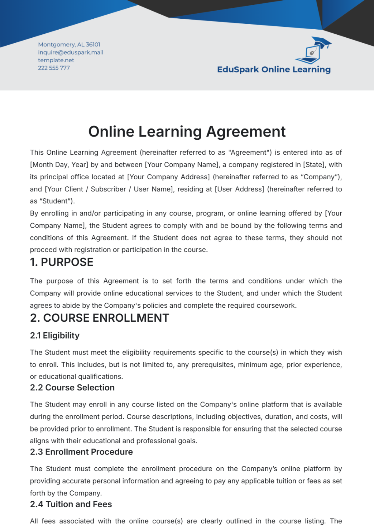 Online Learning Agreement Template - Edit Online & Download