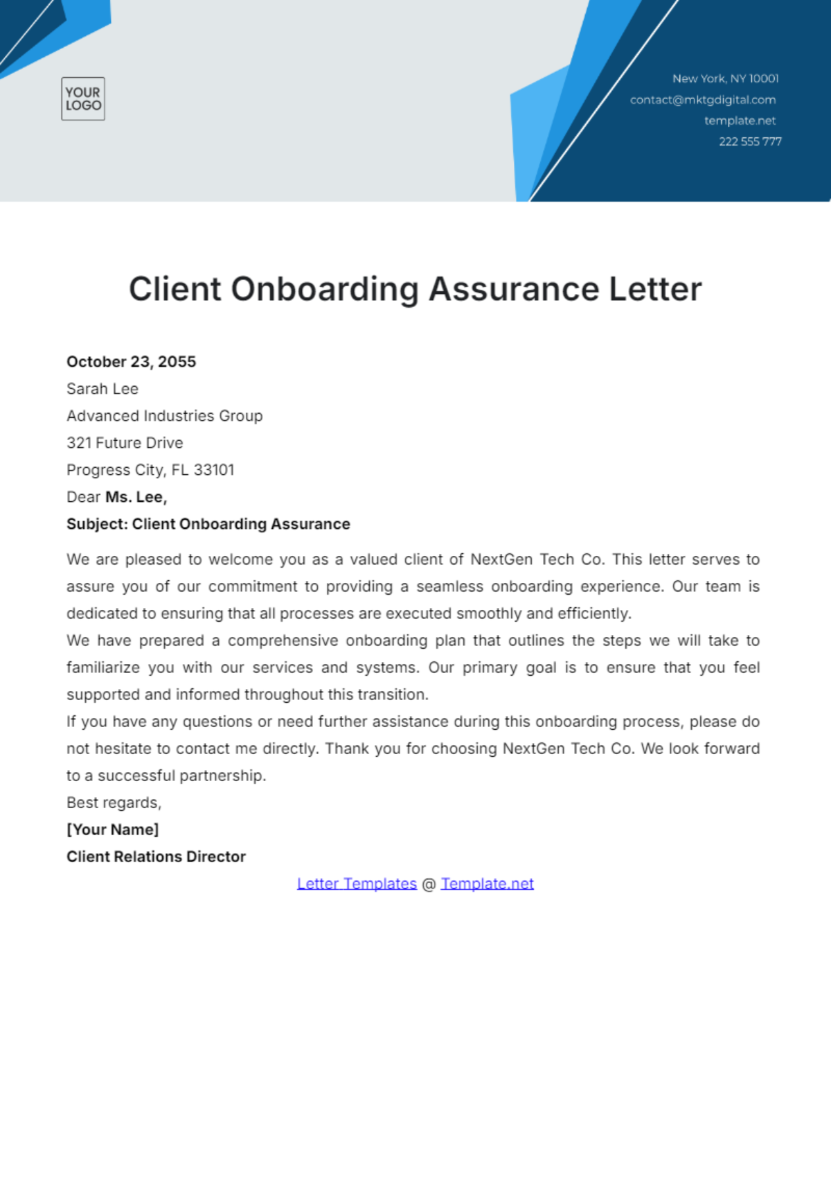 Client Onboarding Assurance Letter Template - Edit Online & Download