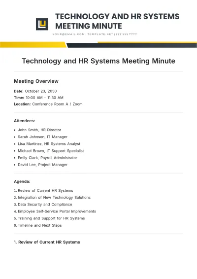 Free Technology and HR Systems Meeting Minute Template to Edit Online