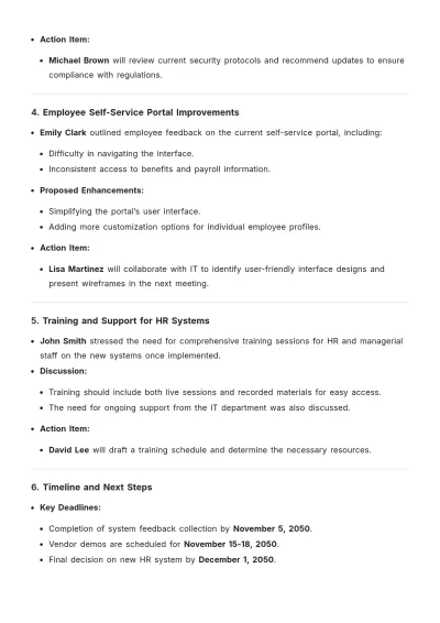 Free Technology and HR Systems Meeting Minute Template to Edit Online