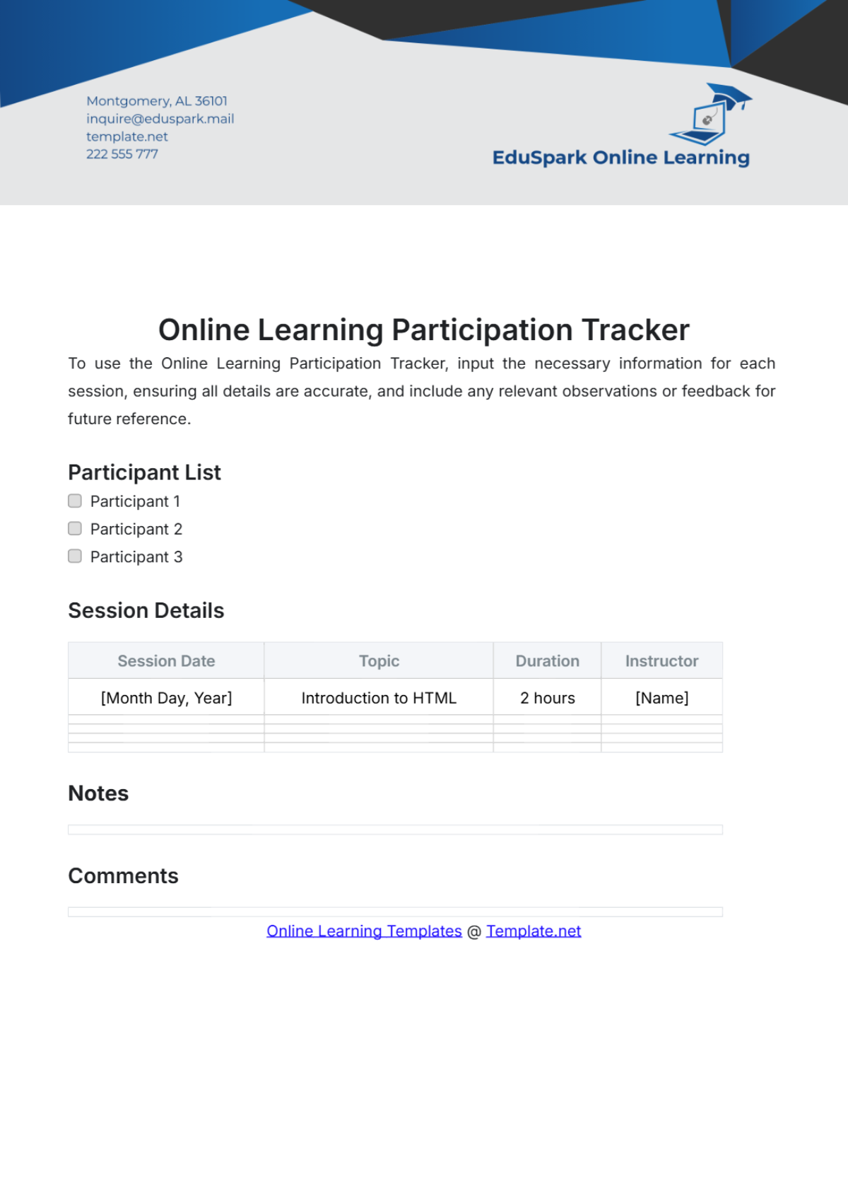 Online Learning Participation Tracker Template - Edit Online & Download