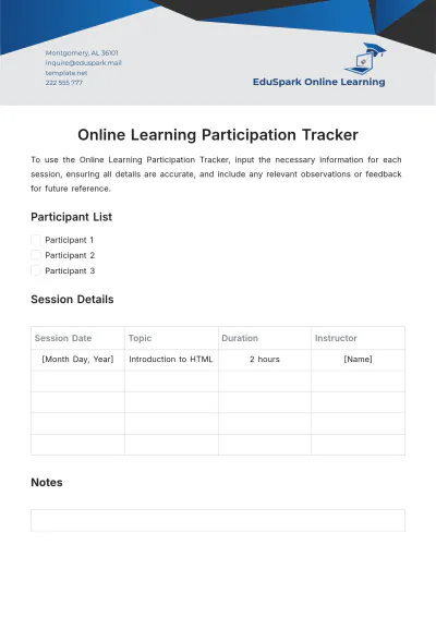Free Online Learning Participation Tracker Template to Edit Online