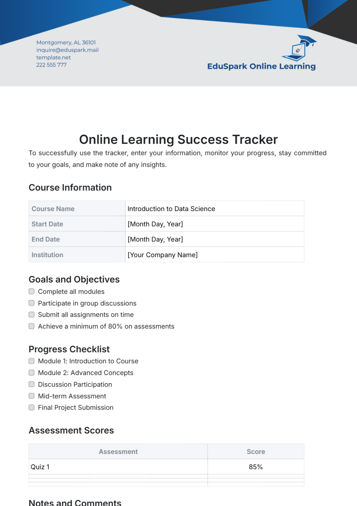 Online Learning Success Tracker Template - Edit Online & Download