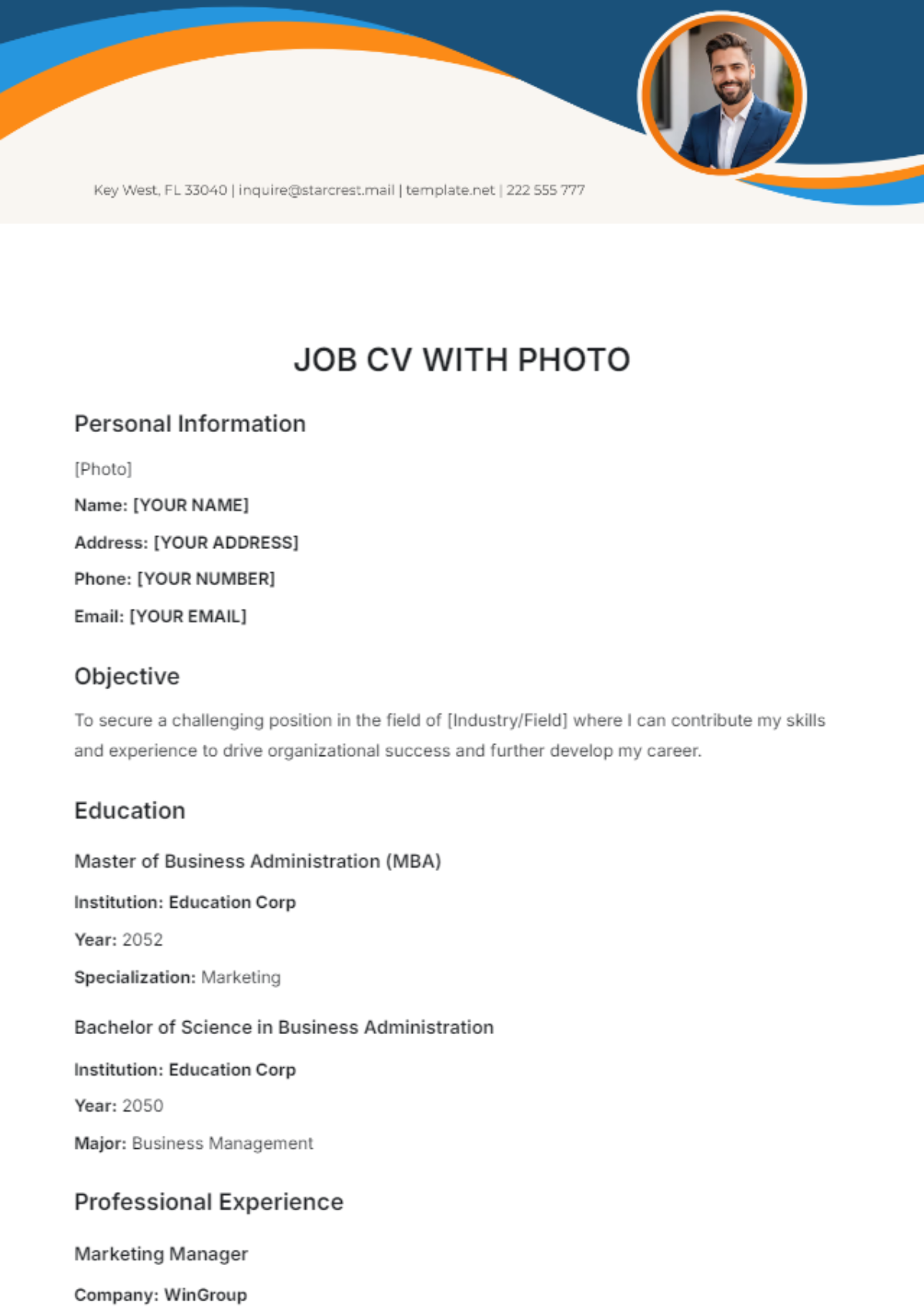 Job CV Template with Photo - Edit Online & Download