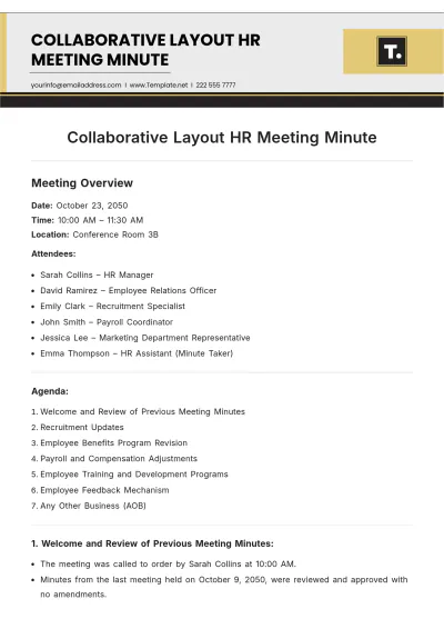 Free Collaborative Layout HR Meeting Minute  Template to Edit Online