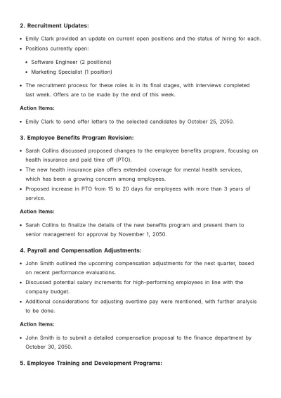 Free Collaborative Layout HR Meeting Minute  Template to Edit Online