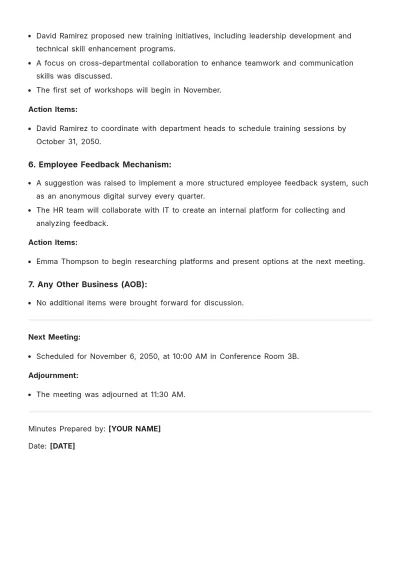 Free Collaborative Layout HR Meeting Minute  Template to Edit Online