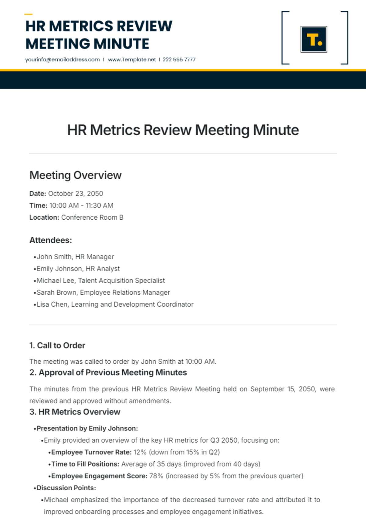 HR Metrics Review Meeting Minute  Template - Edit Online & Download