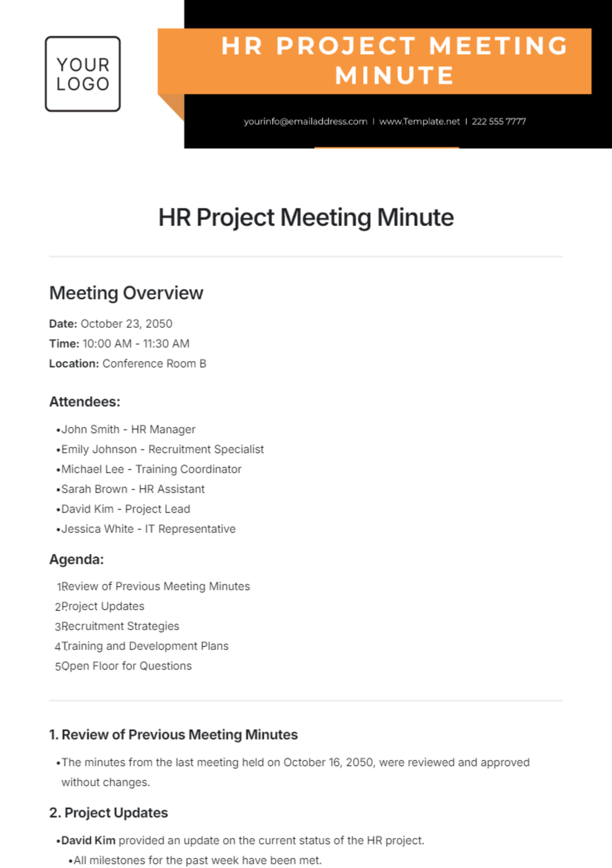 HR Project Meeting Minute Template - Edit Online & Download