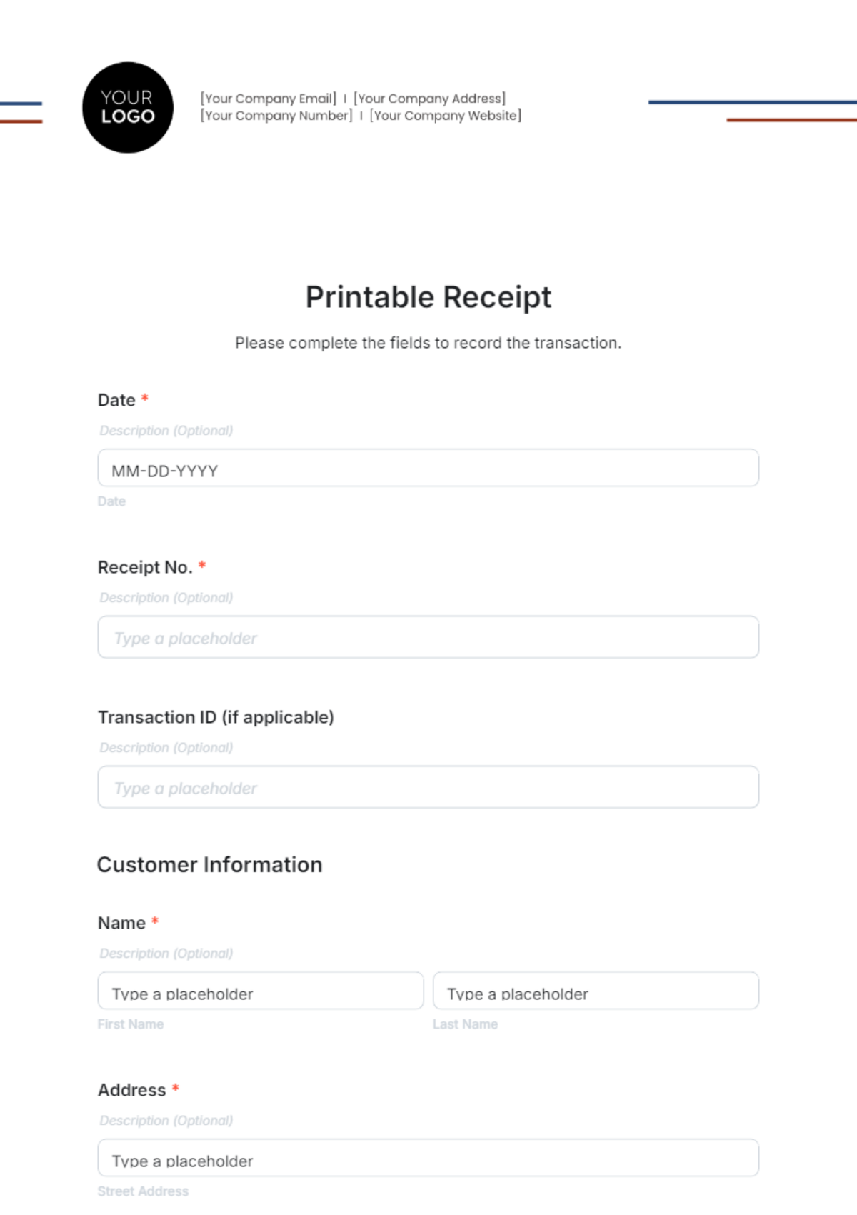 Printable Receipt Form Template - Edit Online & Download