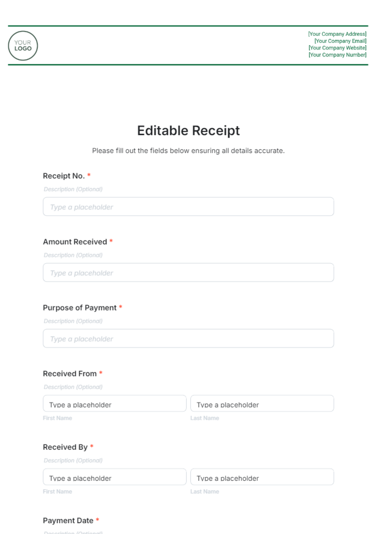 Editable Receipt Template - Edit Online & Download