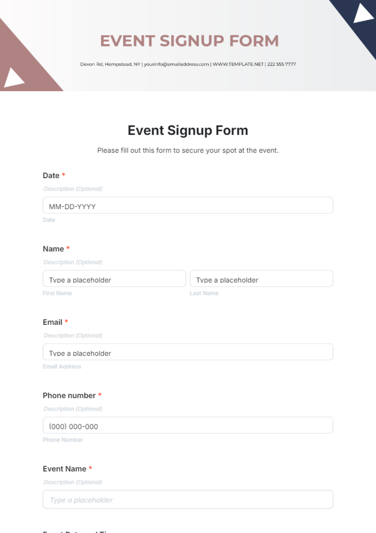 Event Signup Form Template - Edit Online & Download