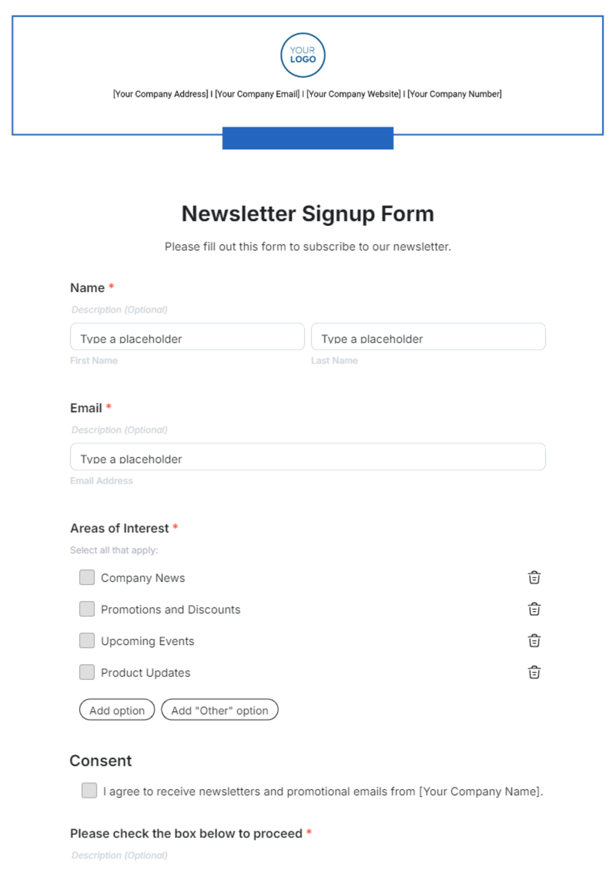 Newsletter Signup Form Template - Edit Online & Download