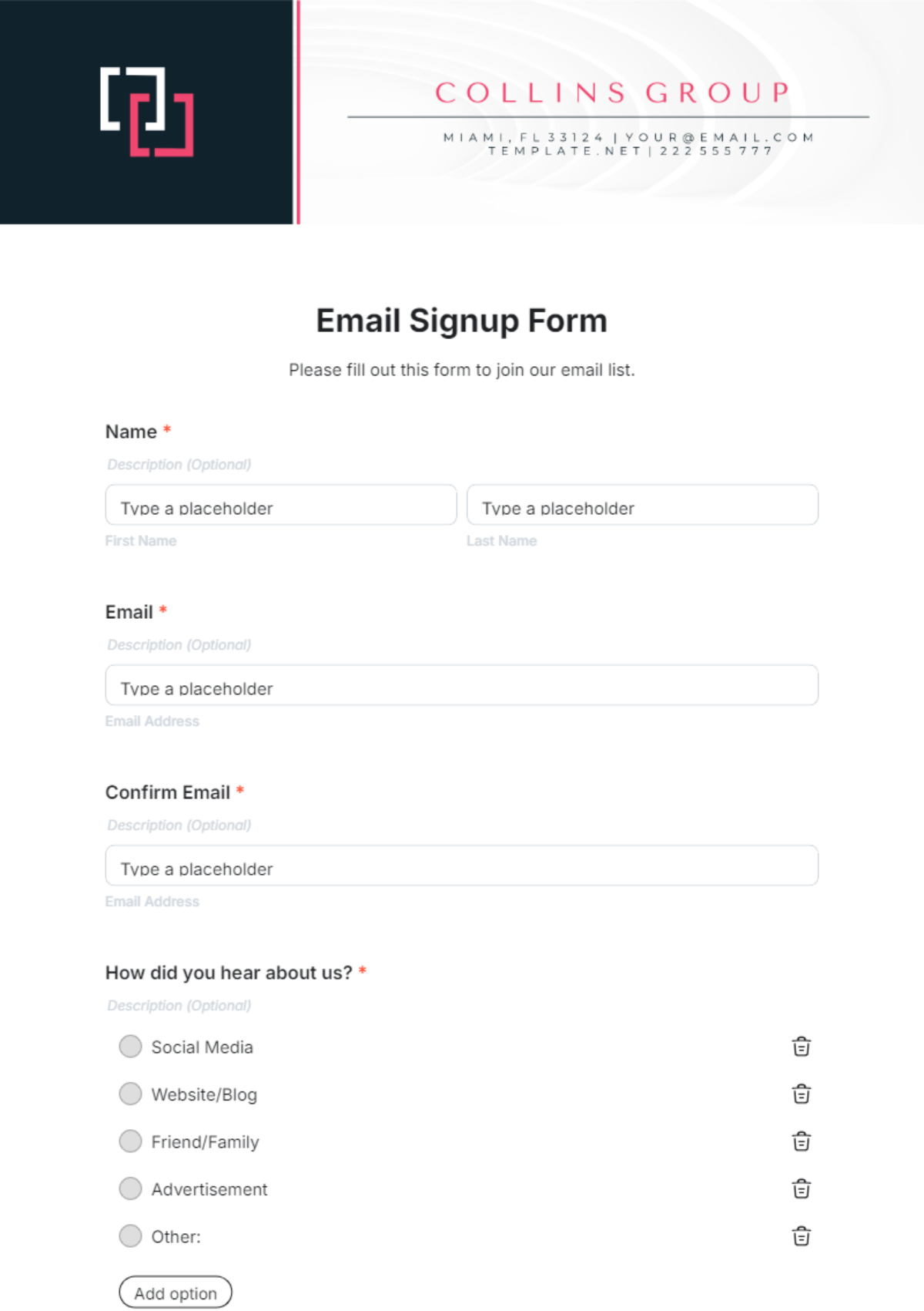 Email Signup Form Template - Edit Online & Download