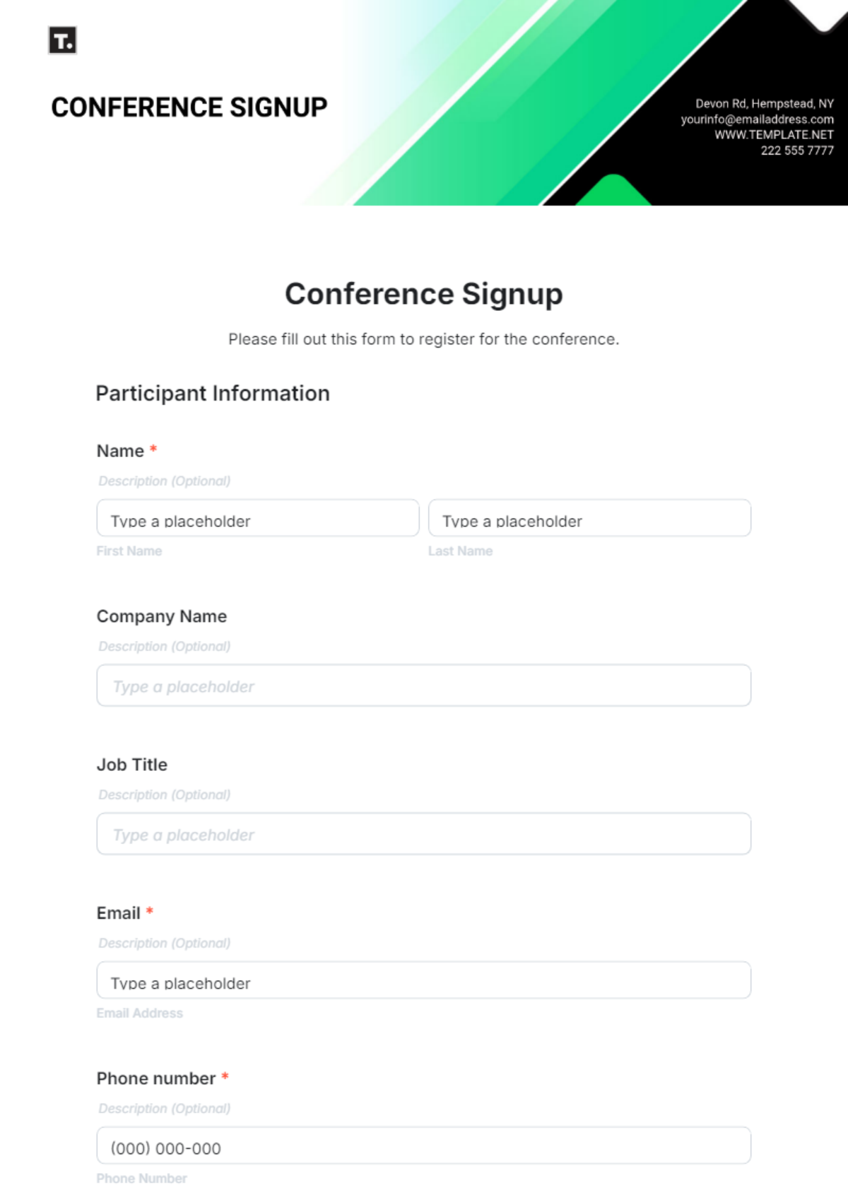 Conference Signup Template - Edit Online & Download