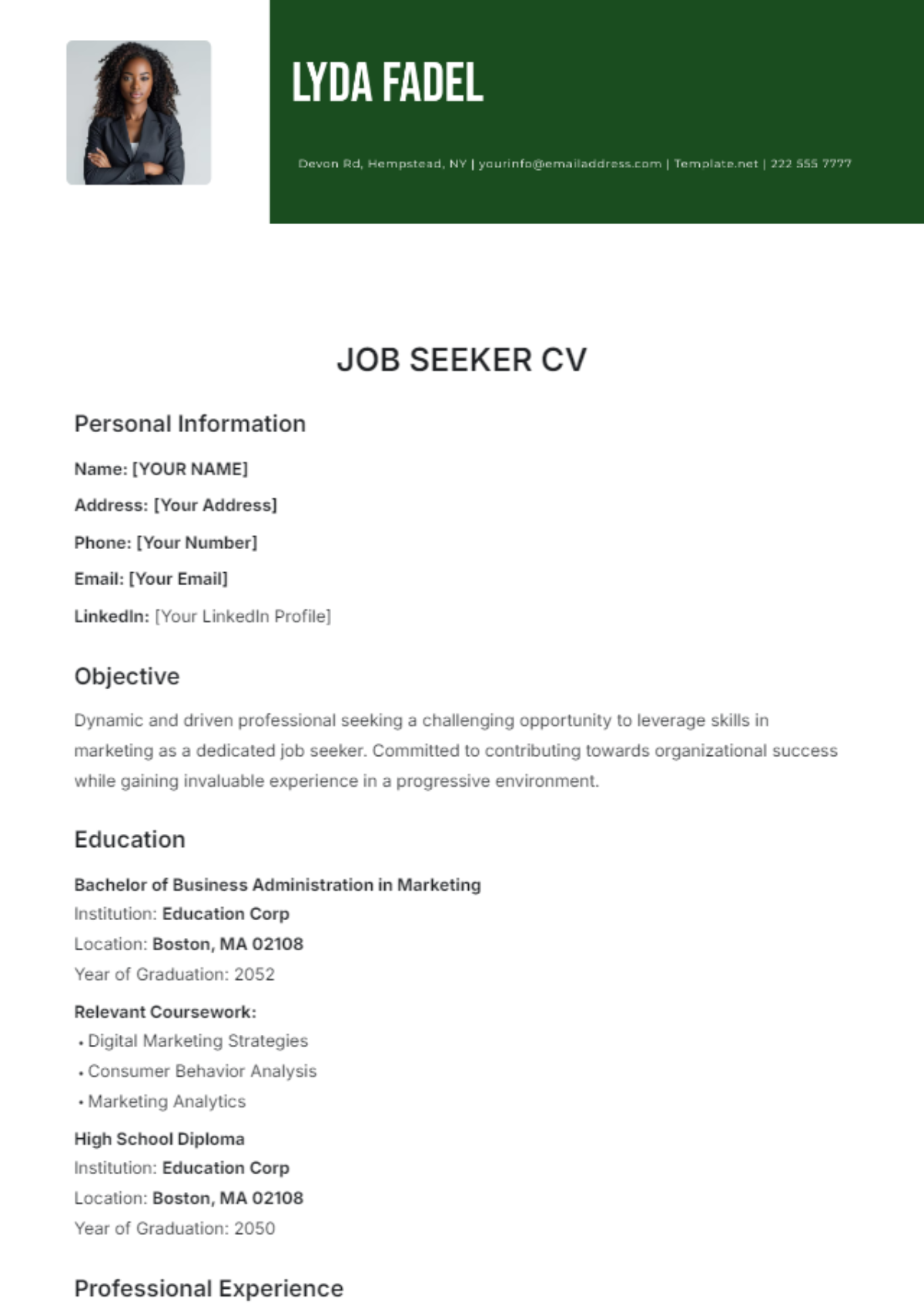 Job Seeker CV Template - Edit Online & Download