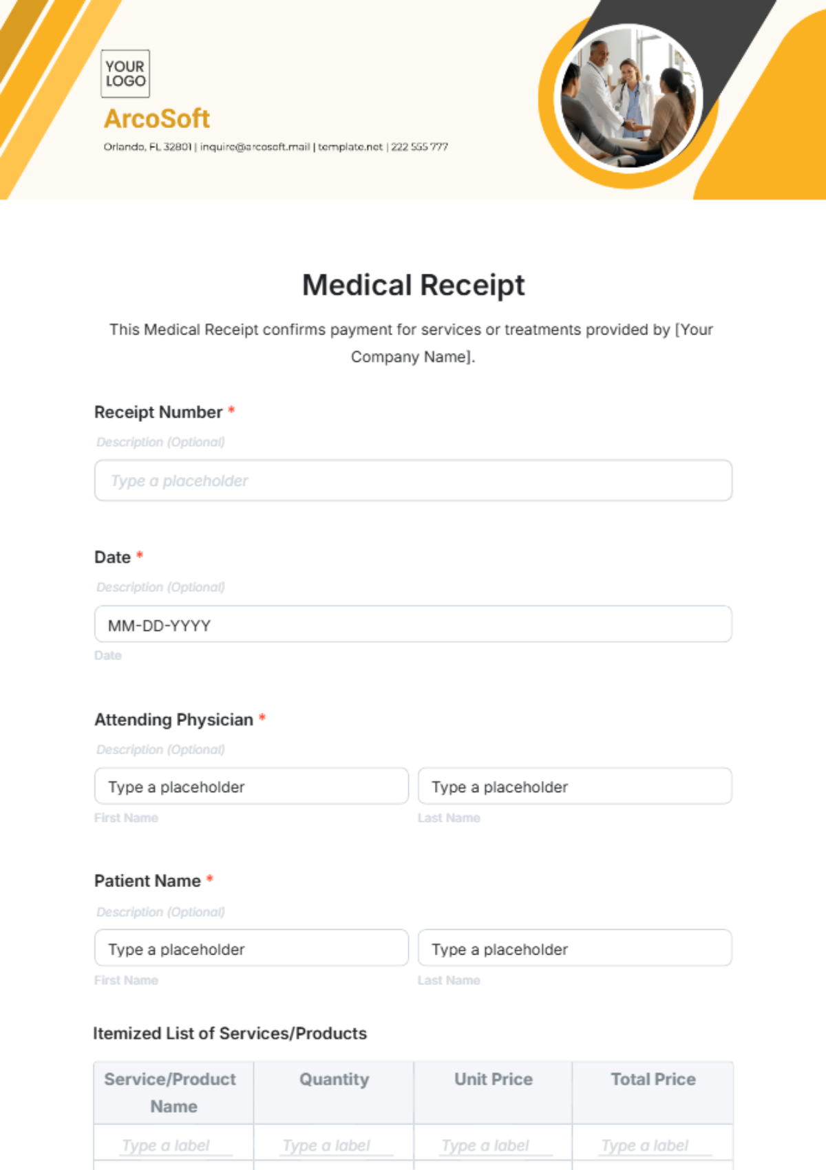 Medical Receipt Form Template - Edit Online & Download