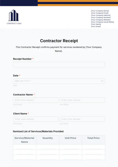 Free Contractor Receipt Form Template & AI Receipt Maker