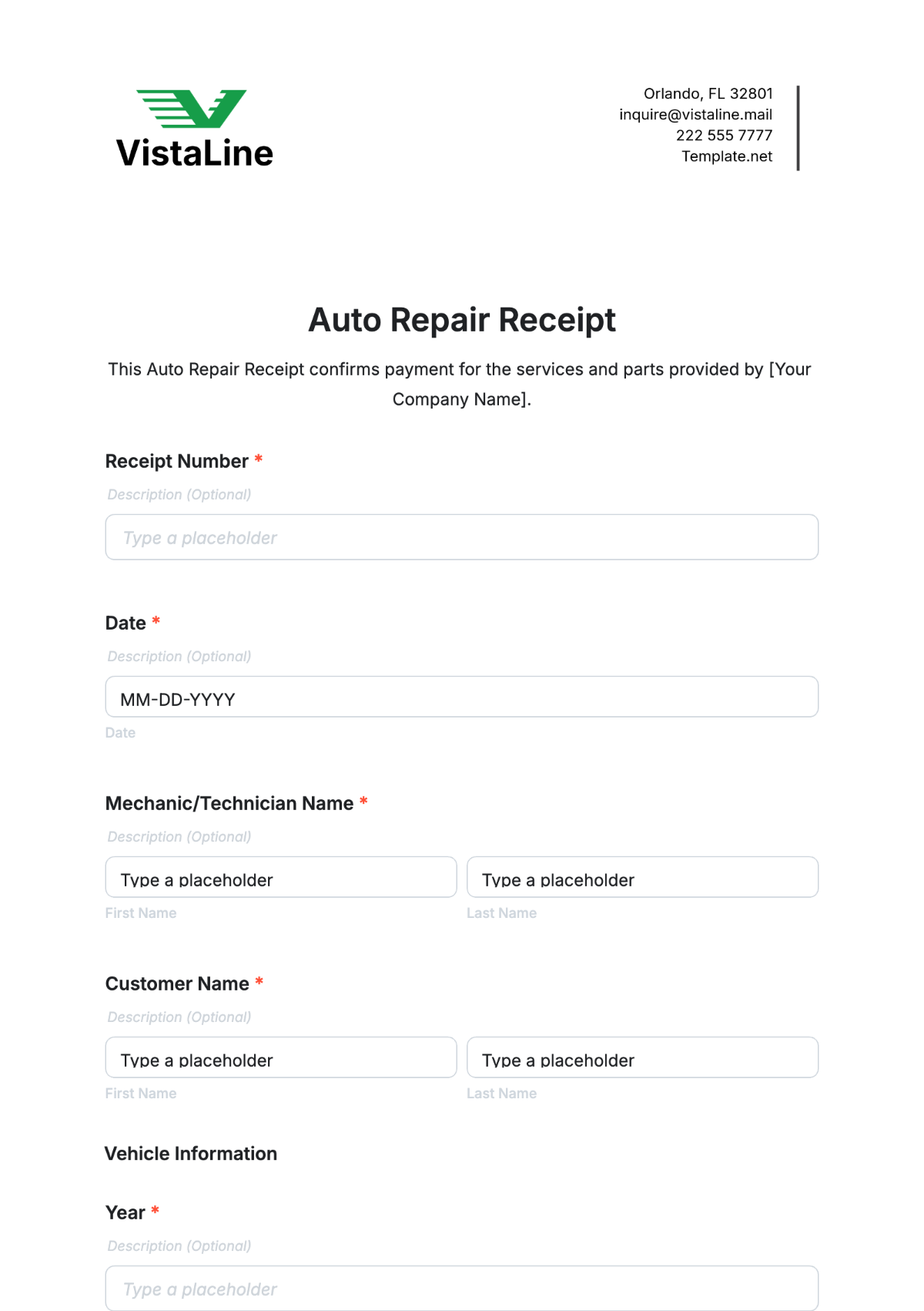 Auto Repair Receipt Template - Edit Online & Download