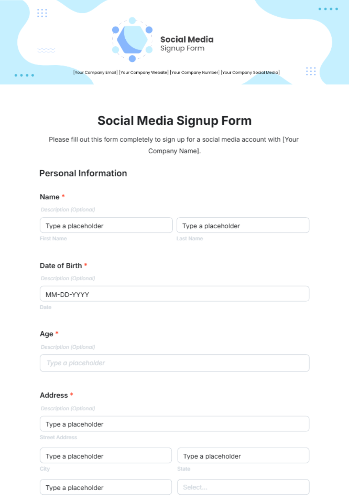 Social Media Signup Form Template - Edit Online & Download