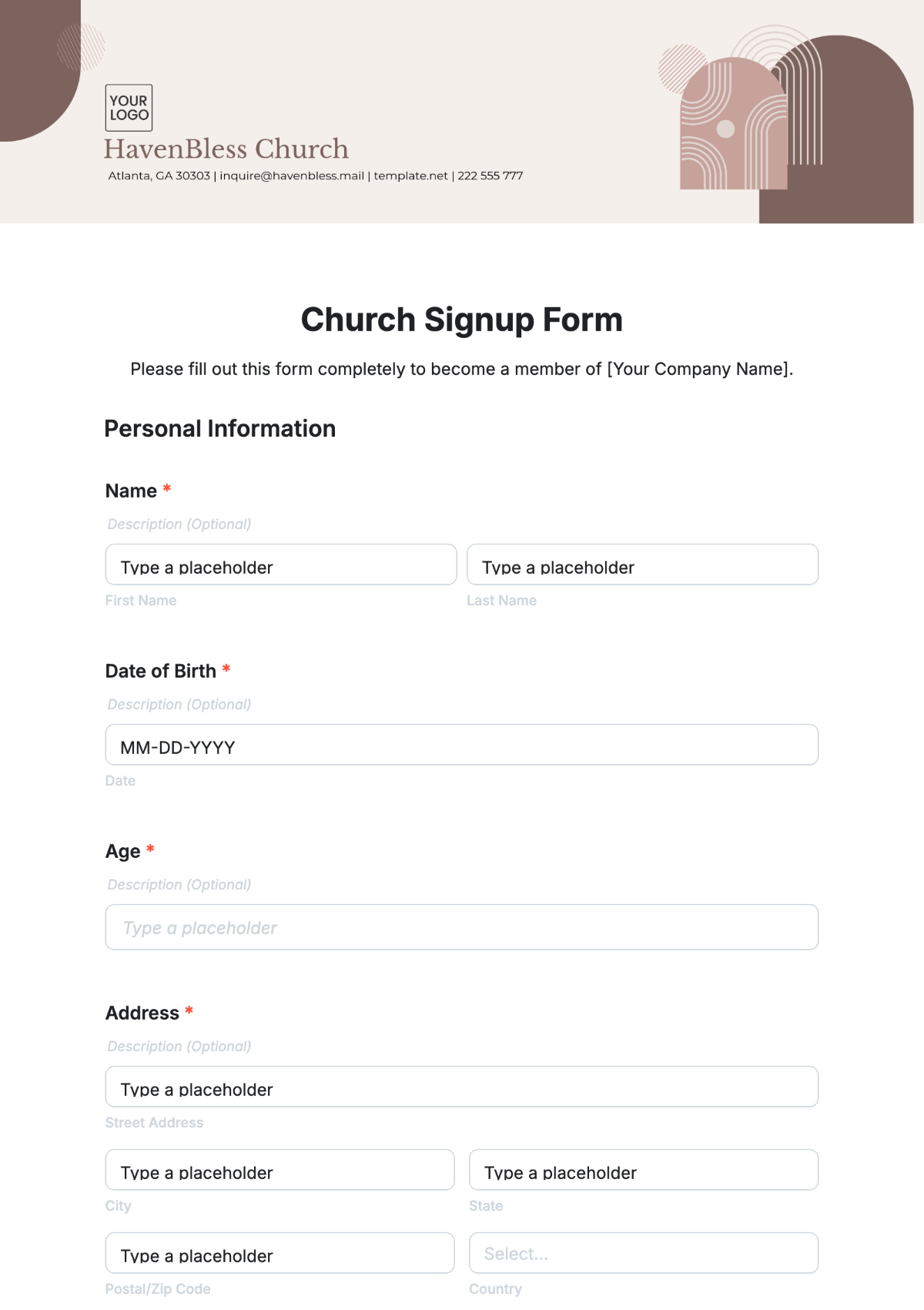 Church Signup Form Template - Edit Online & Download