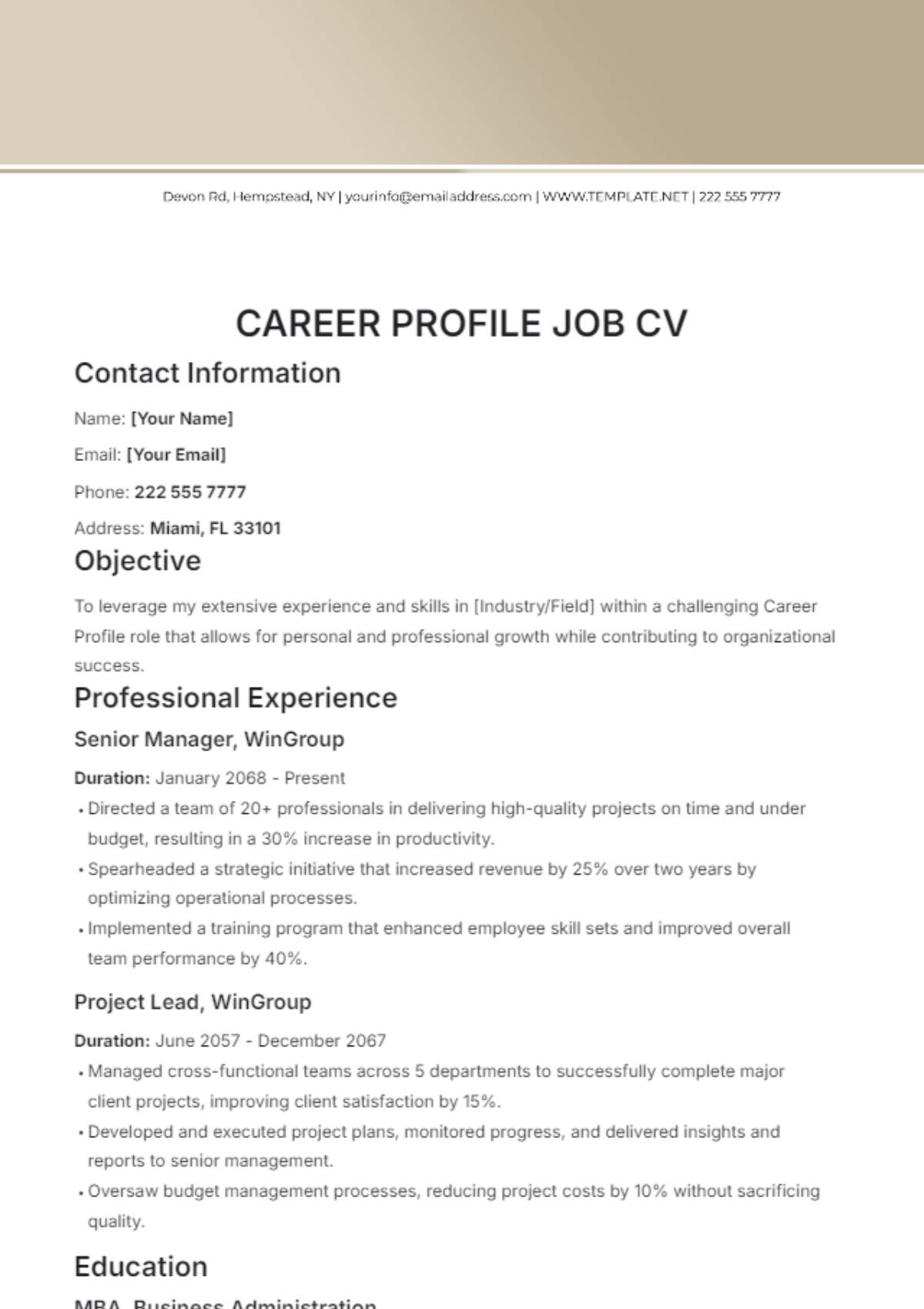 Career Profile Job CV Template - Edit Online & Download