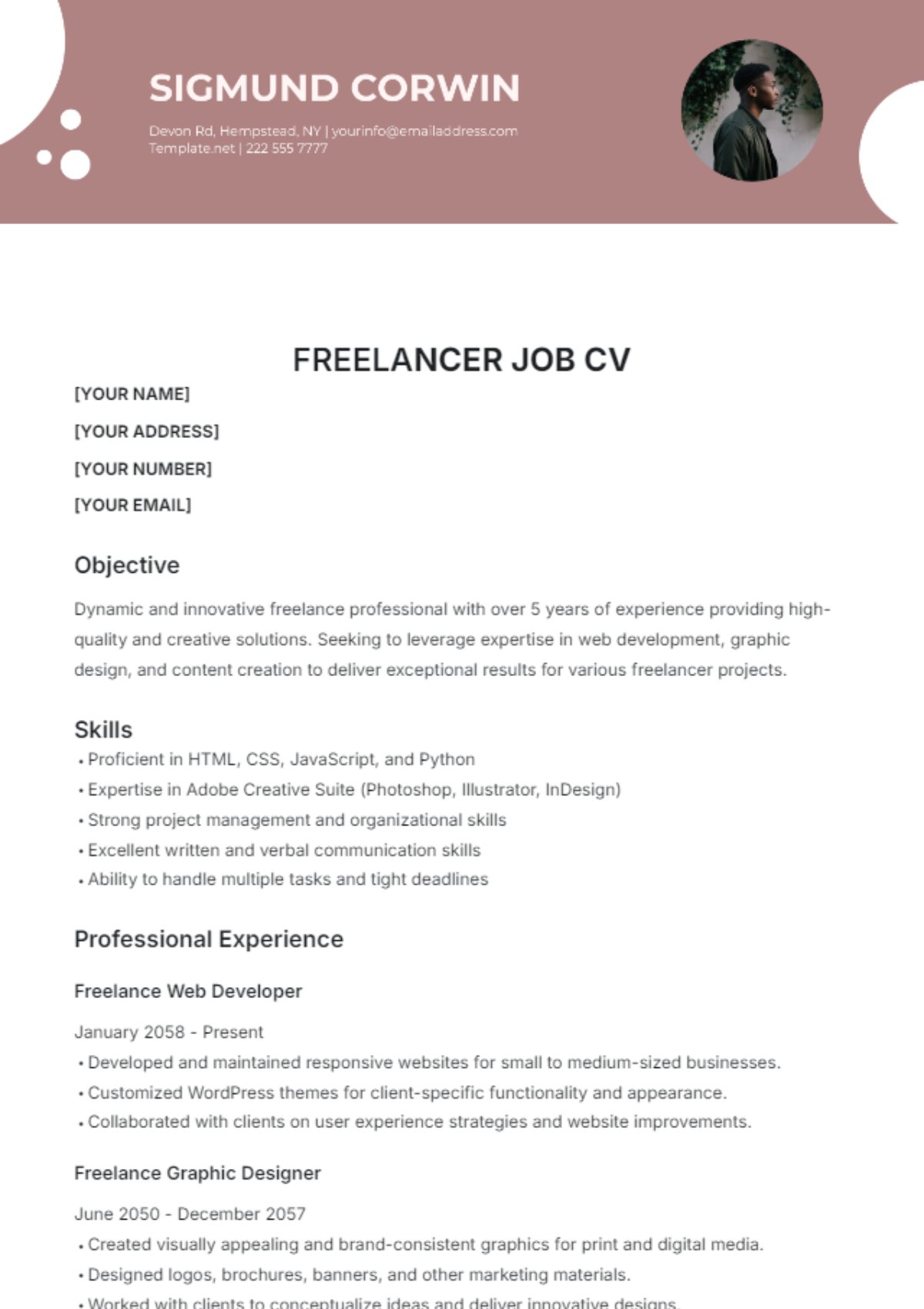 Freelancer Job CV Template - Edit Online & Download