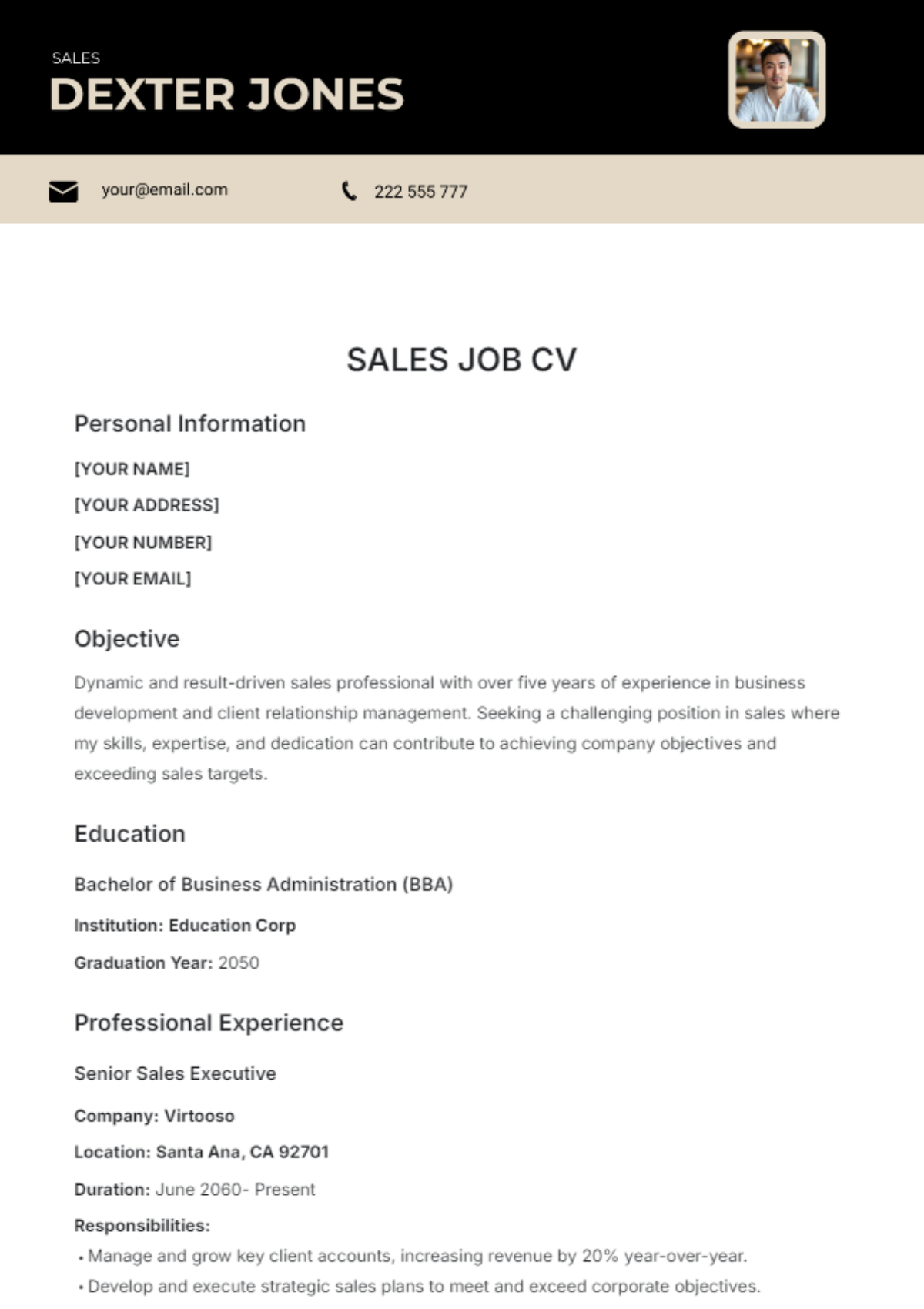 Sales Job CV Template - Edit Online & Download