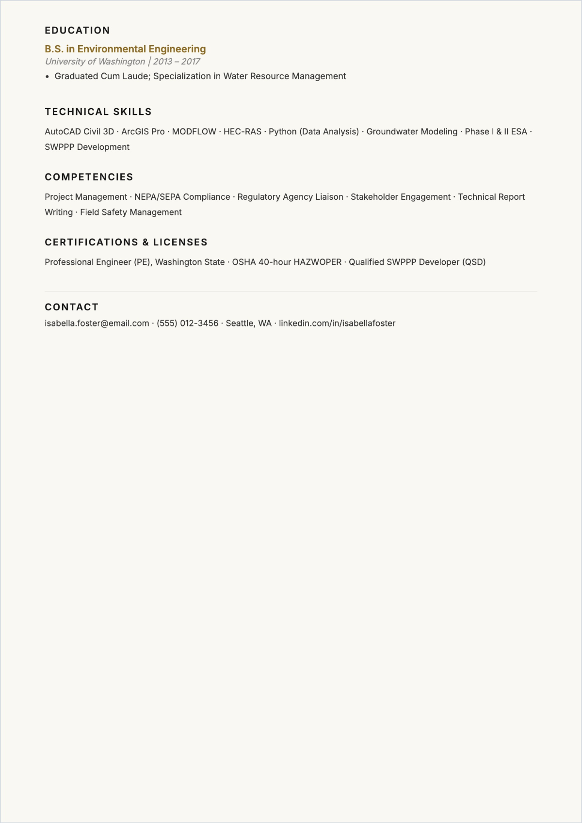 Free Engineering Job CV Template to Edit Online
