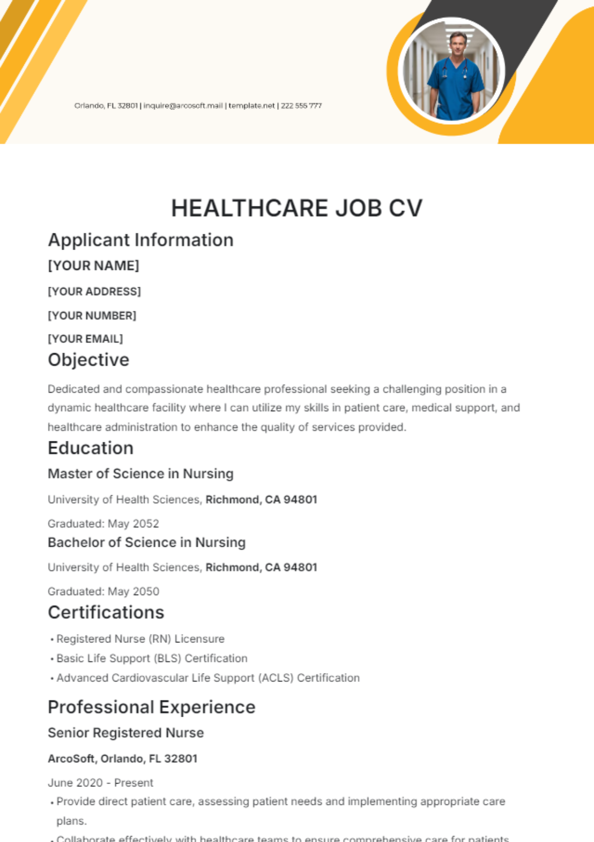 Healthcare Job CV Template - Edit Online & Download