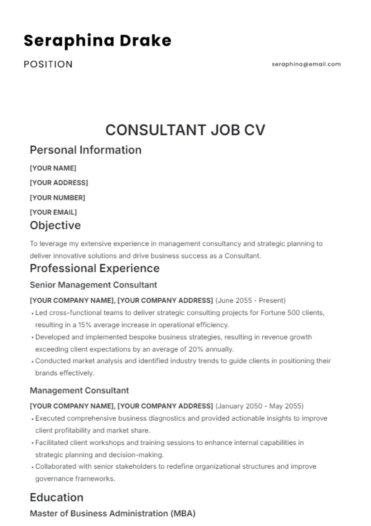 Consultant Job CV Template - Edit Online & Download