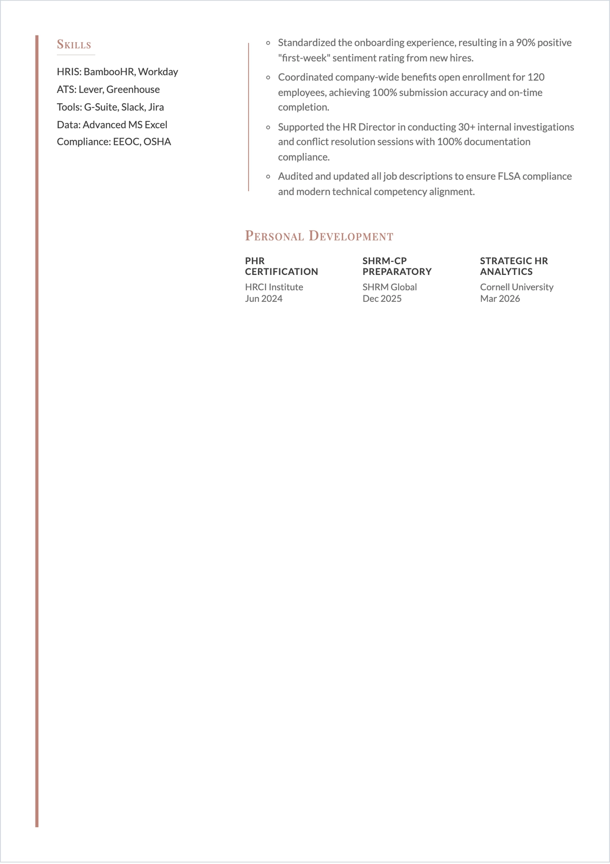 Free Simple HR Job ATS CV Template, AI CV Builder