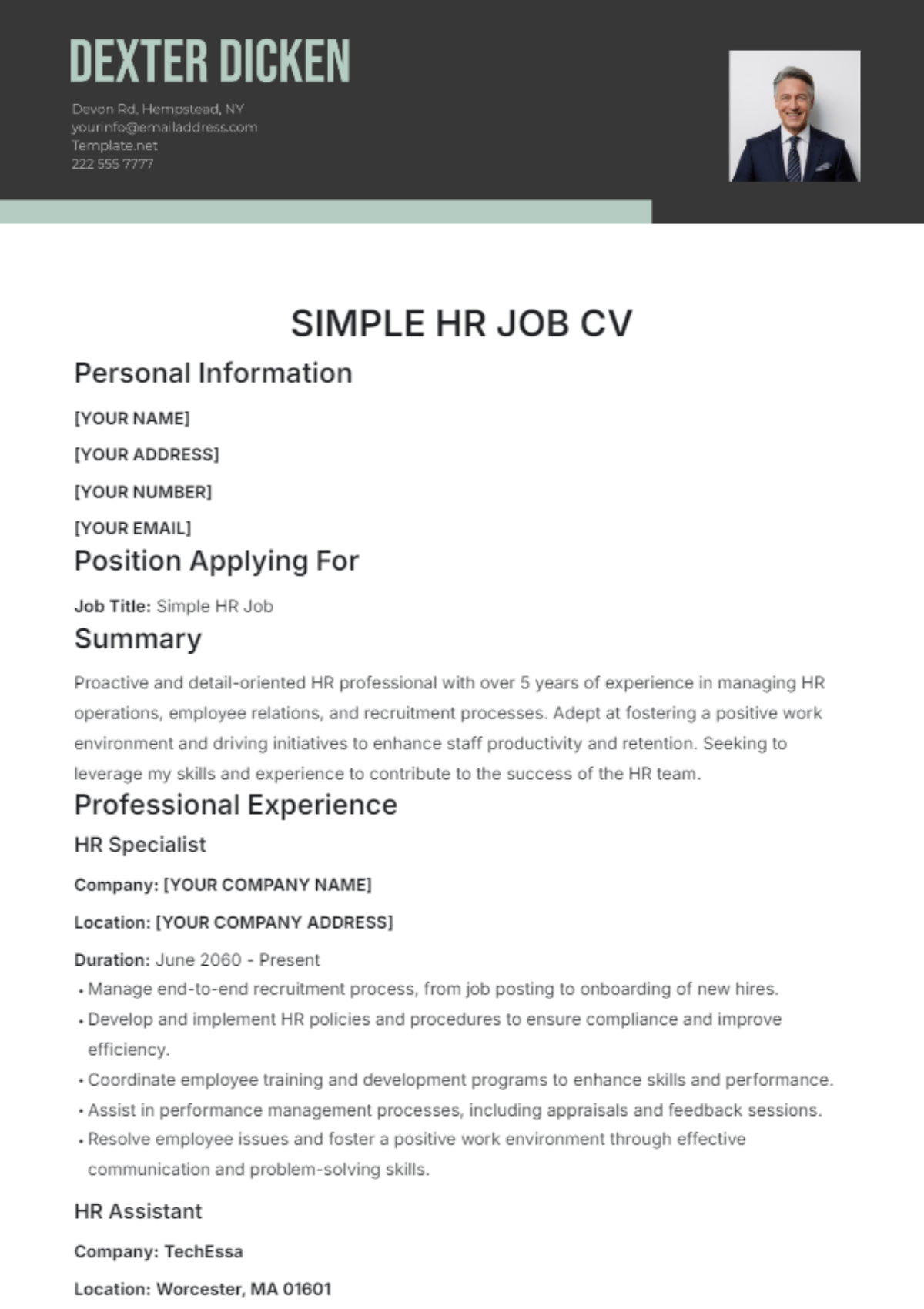 Simple HR Job CV Template - Edit Online & Download