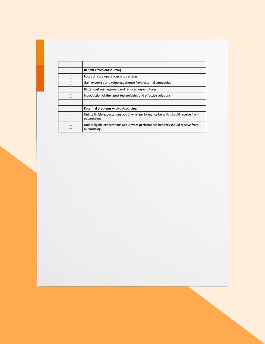 Outsourced Project Checklist Template