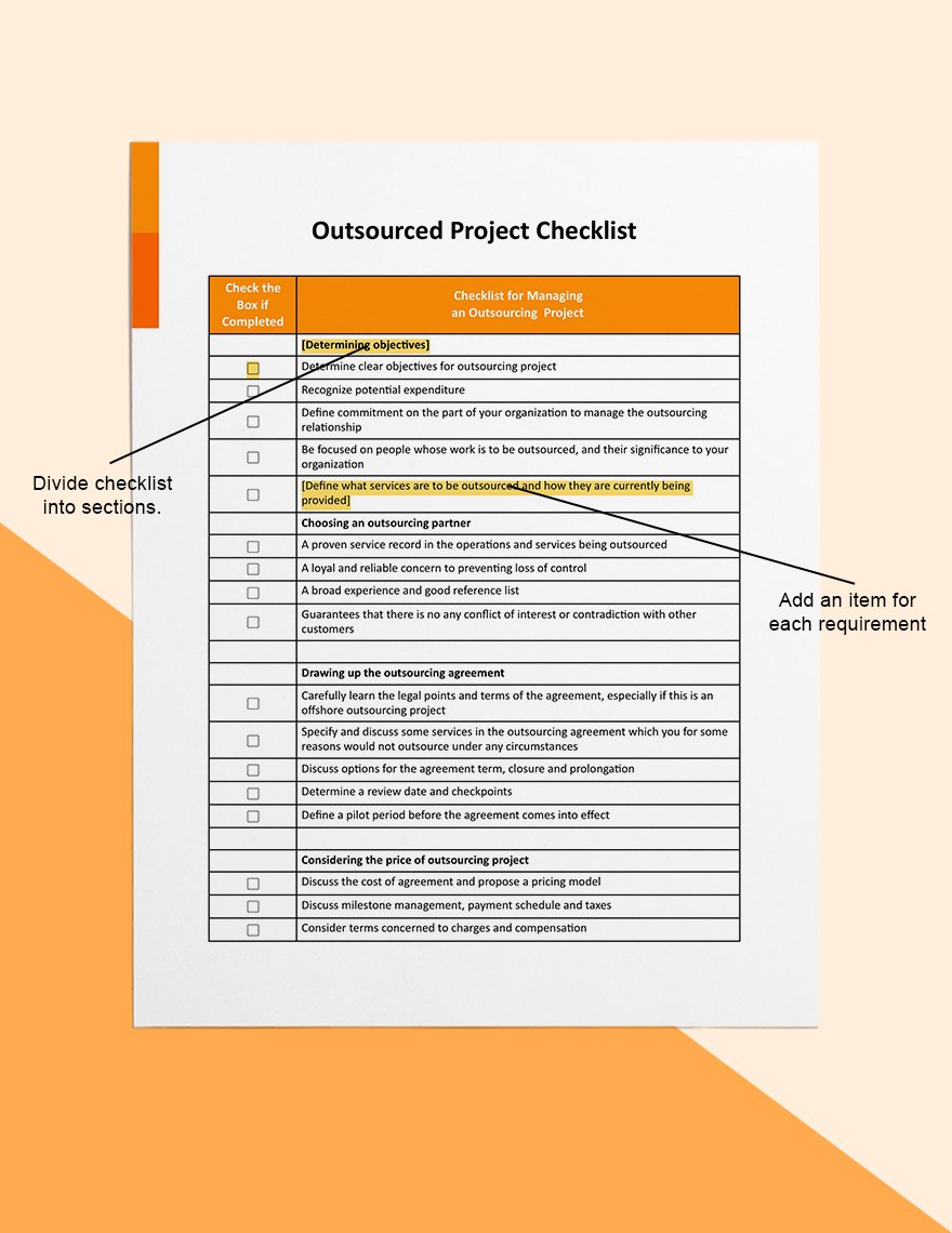 Outsourced Project Checklist Template