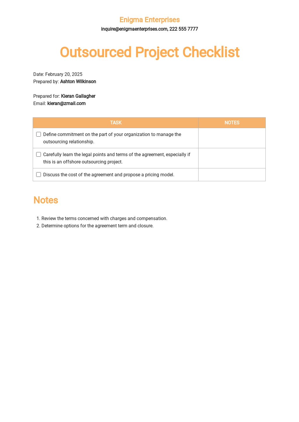 Checklist Template Docs