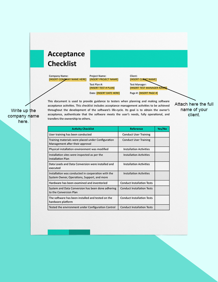 Acceptance Checklist Template