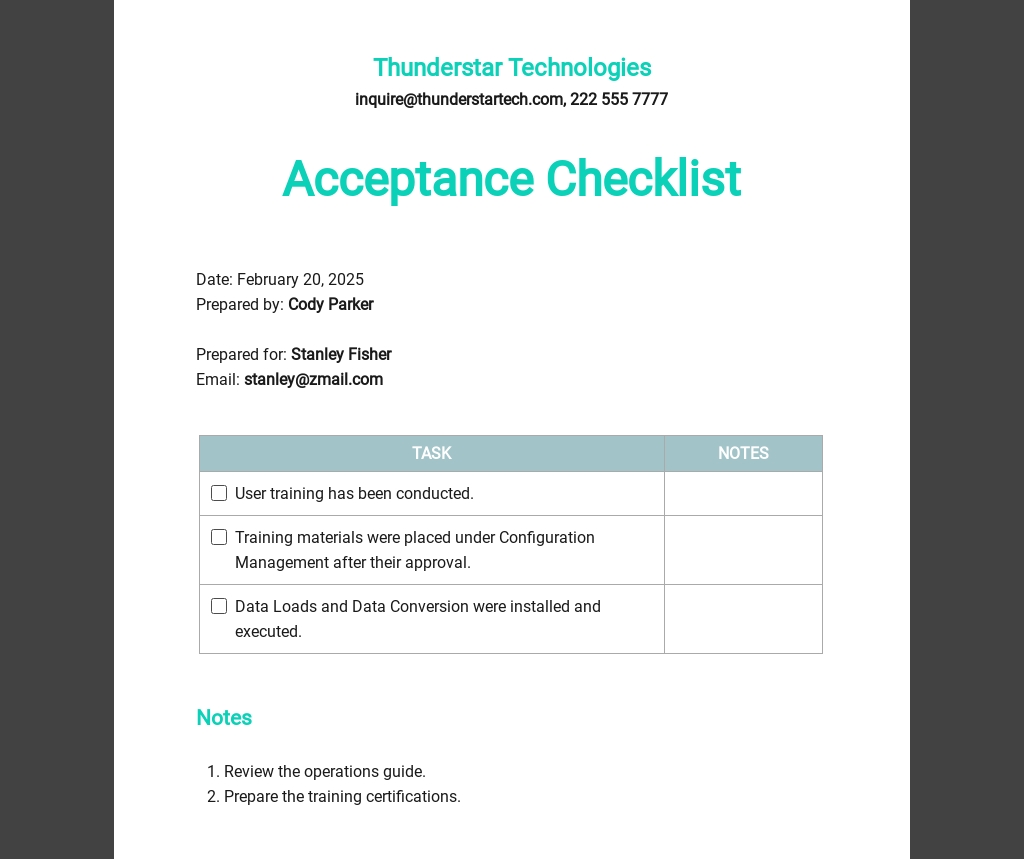 Acceptance Criteria Checklist Template