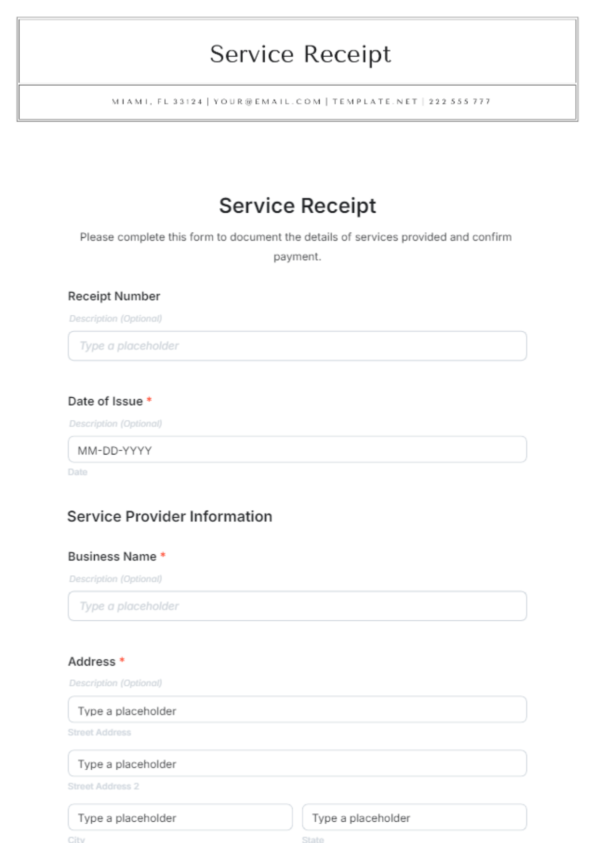 Service Receipt Form Template - Edit Online & Download