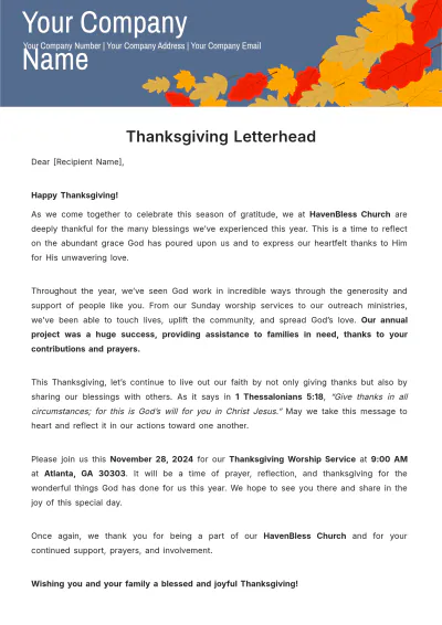Free Thanksgiving Letterhead Template to Edit Online