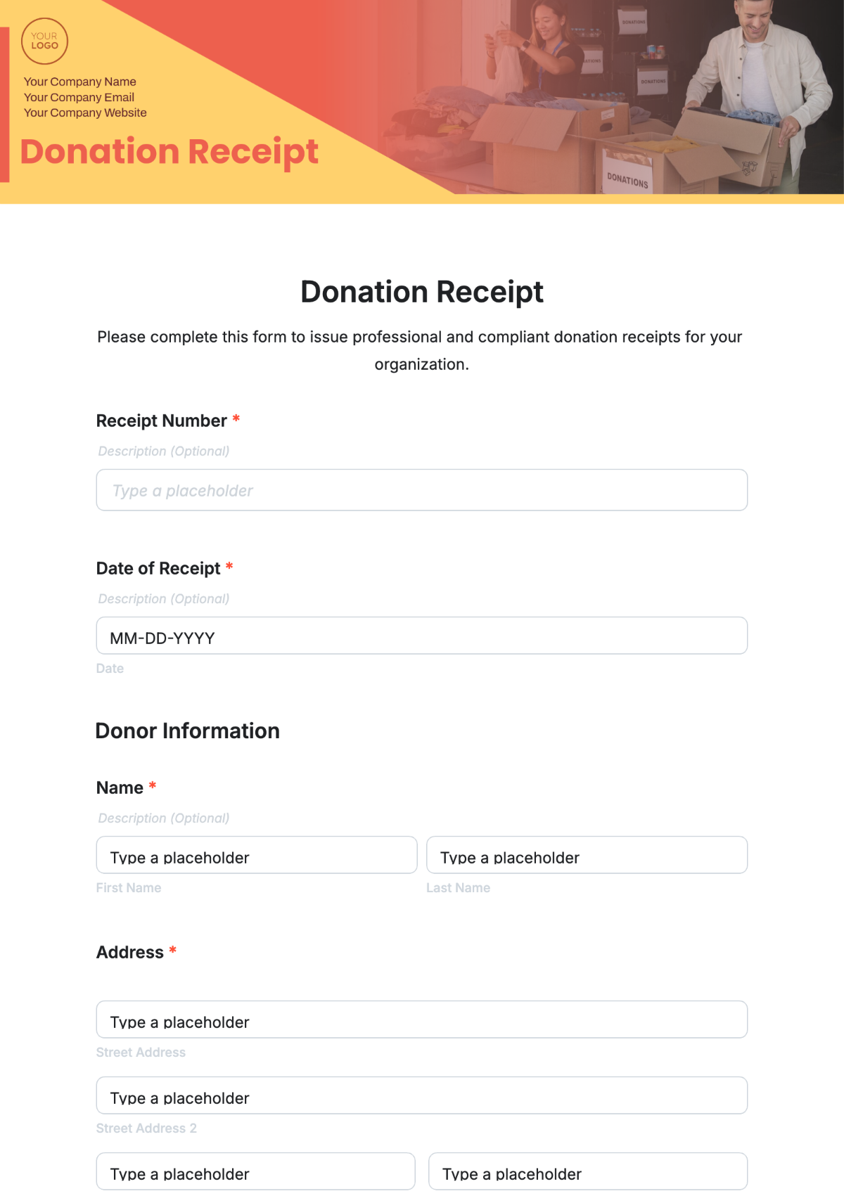 Donation Receipt Form Template - Edit Online & Download