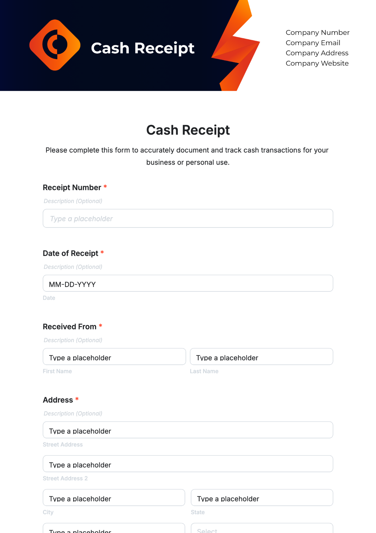 Cash Receipt Form Template - Edit Online & Download