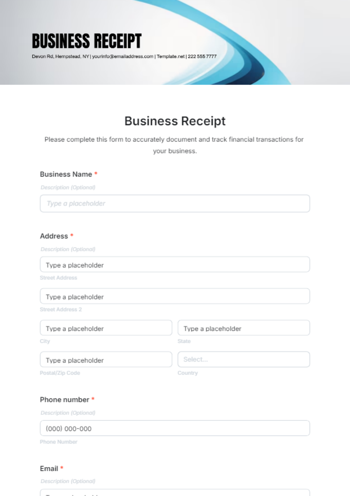 Business Receipt Form Template - Edit Online & Download